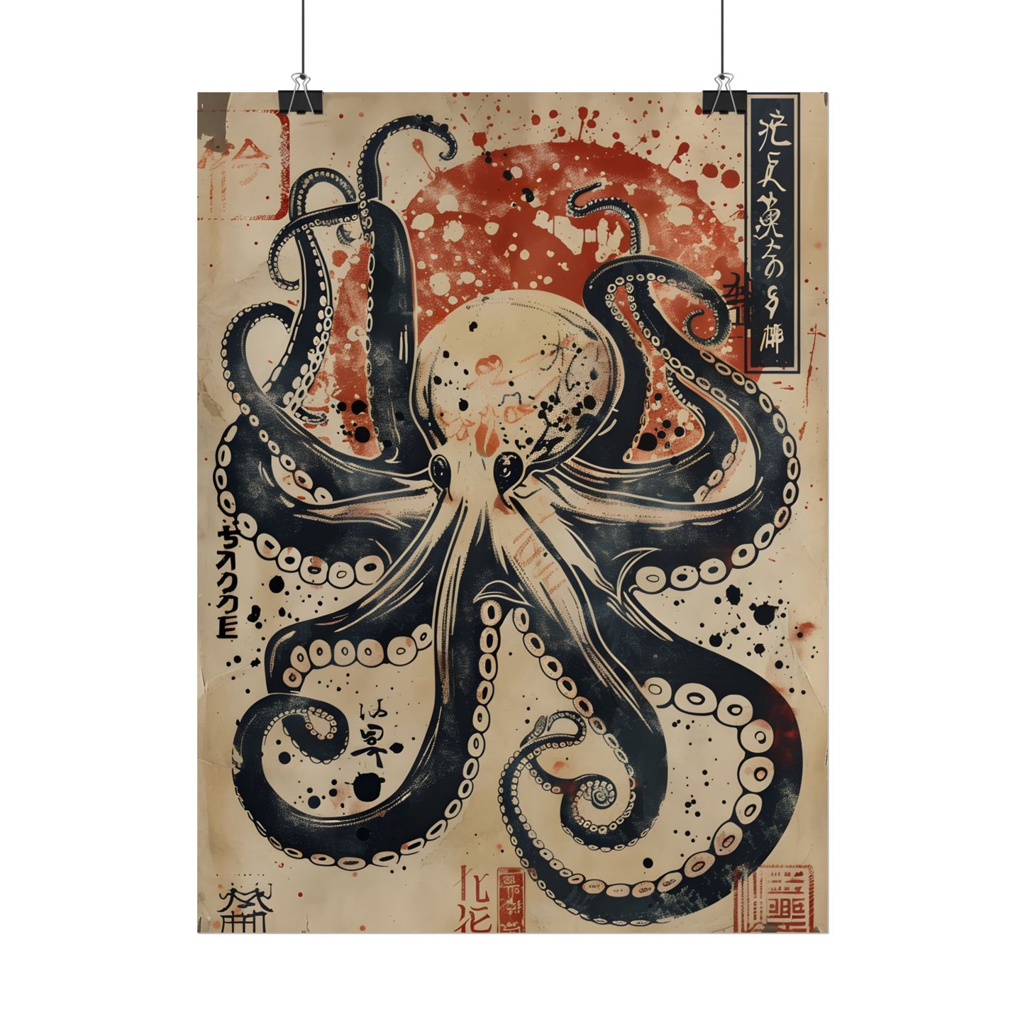 Stylized Octopus: Vibrant Japanese Ukiyo-E Artwork - Poster