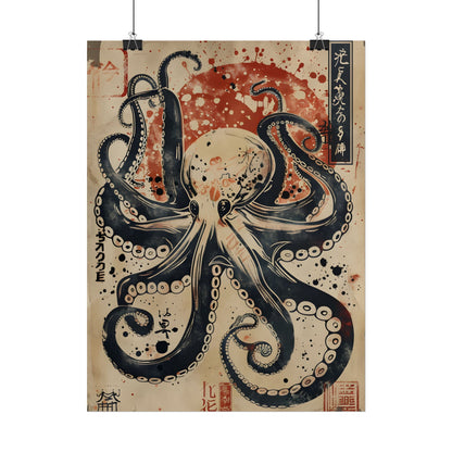 Stylized Octopus: Vibrant Japanese Ukiyo-E Artwork - Poster