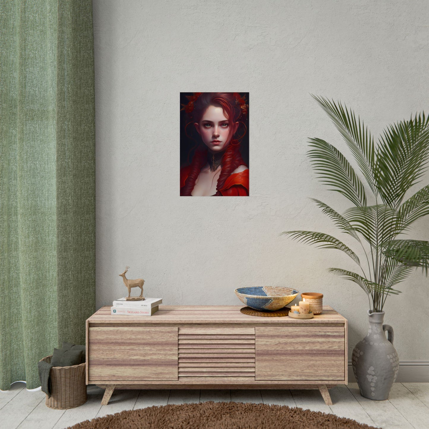 Redhead Portrait: Vibrant Dress Artwork - Poster