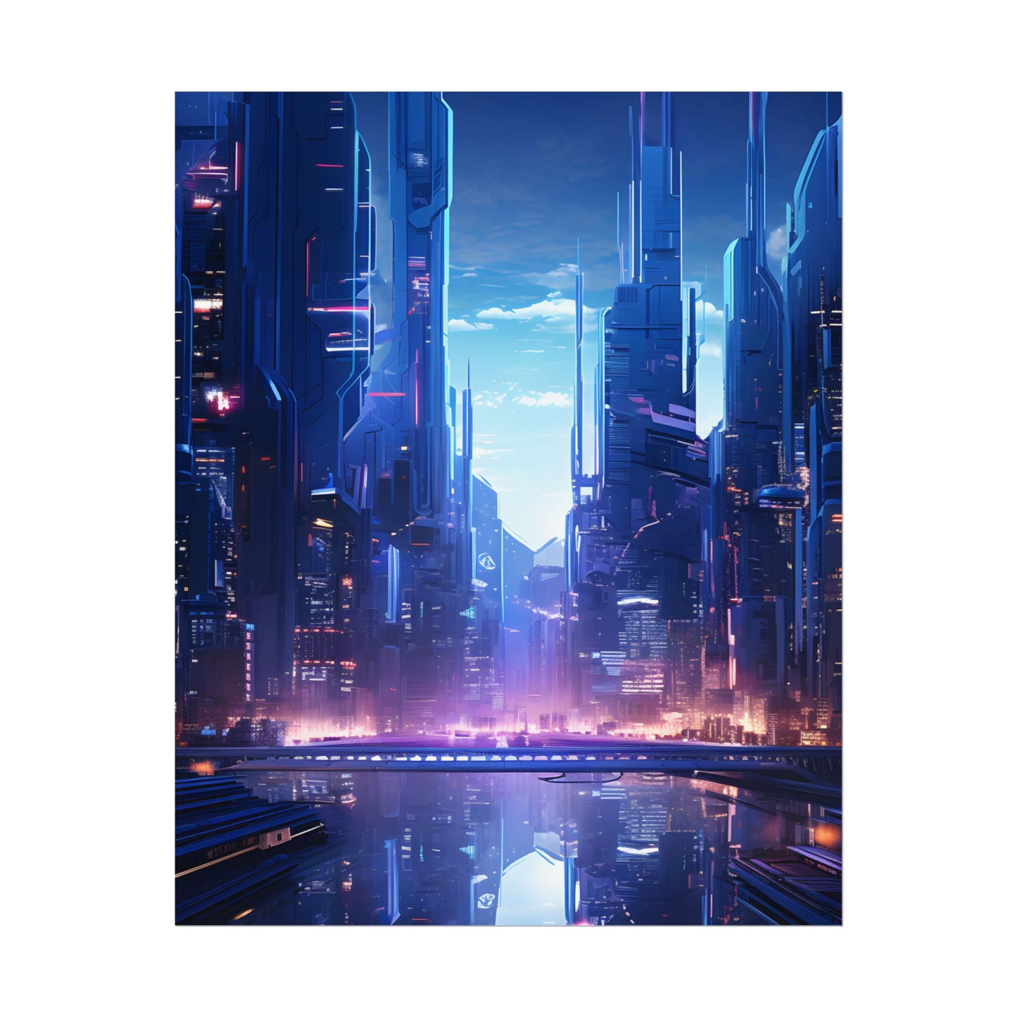 Dystopian Cyberpunk Cityscape: Glowing Neon Lights - Poster