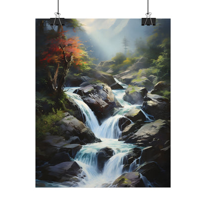 Breathtaking Waterfall: Oil Painting Masterpiece - Poster