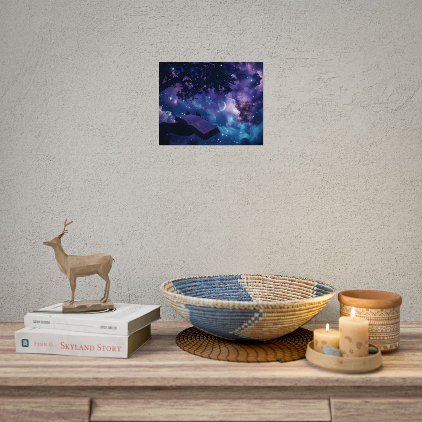 Mystical Night Sky: Celestial Dreams with Crescent Moon Art - Poster