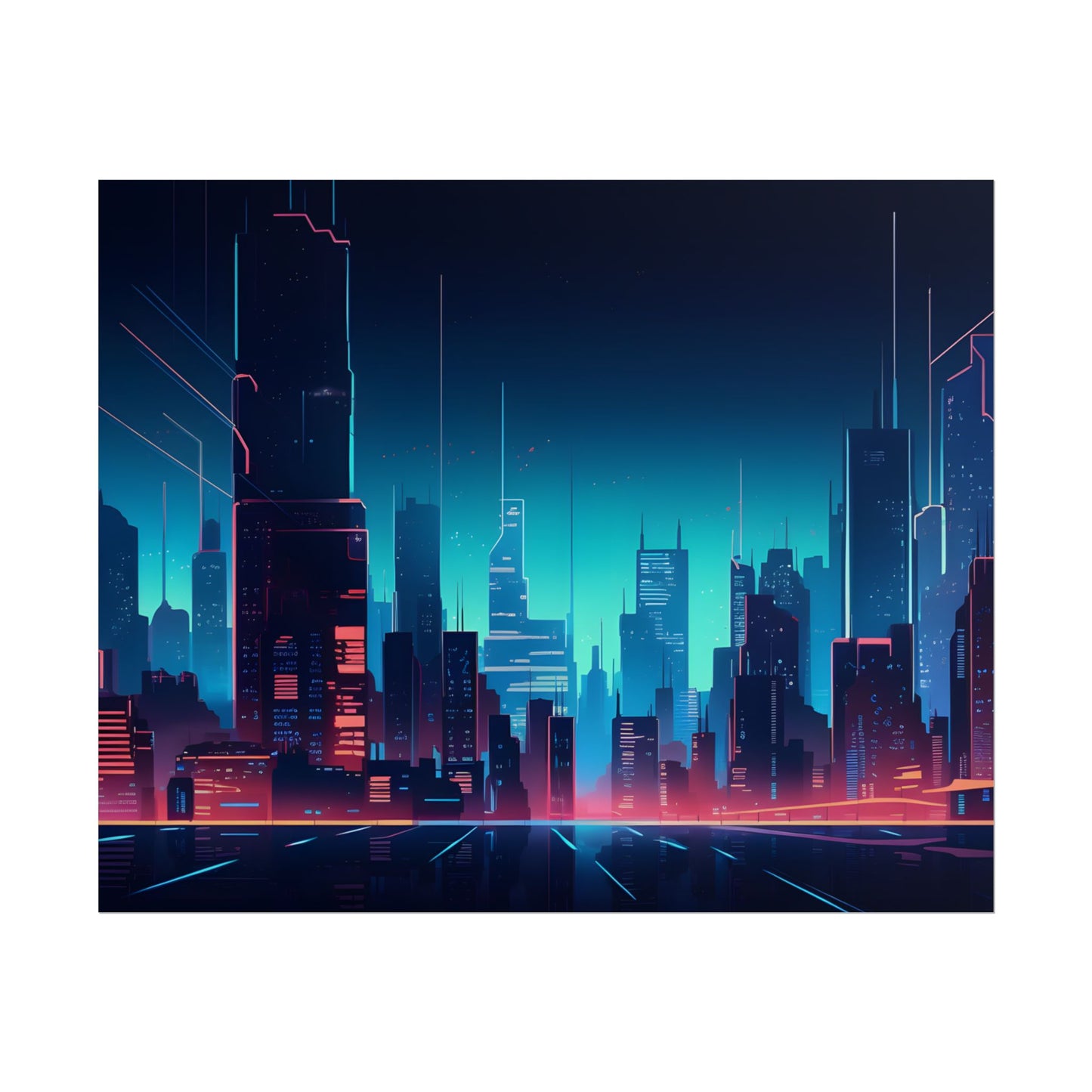 Melancholic Night Cyberpunk Cityscape: Neon Dreams Digital Art - Poster
