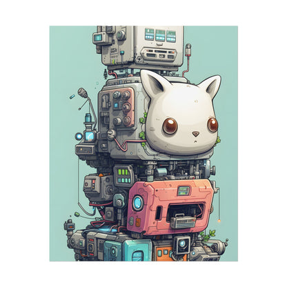 Mysterious Pixel Pets in Futuristic Room: Cyberpunk Artwork - Poster