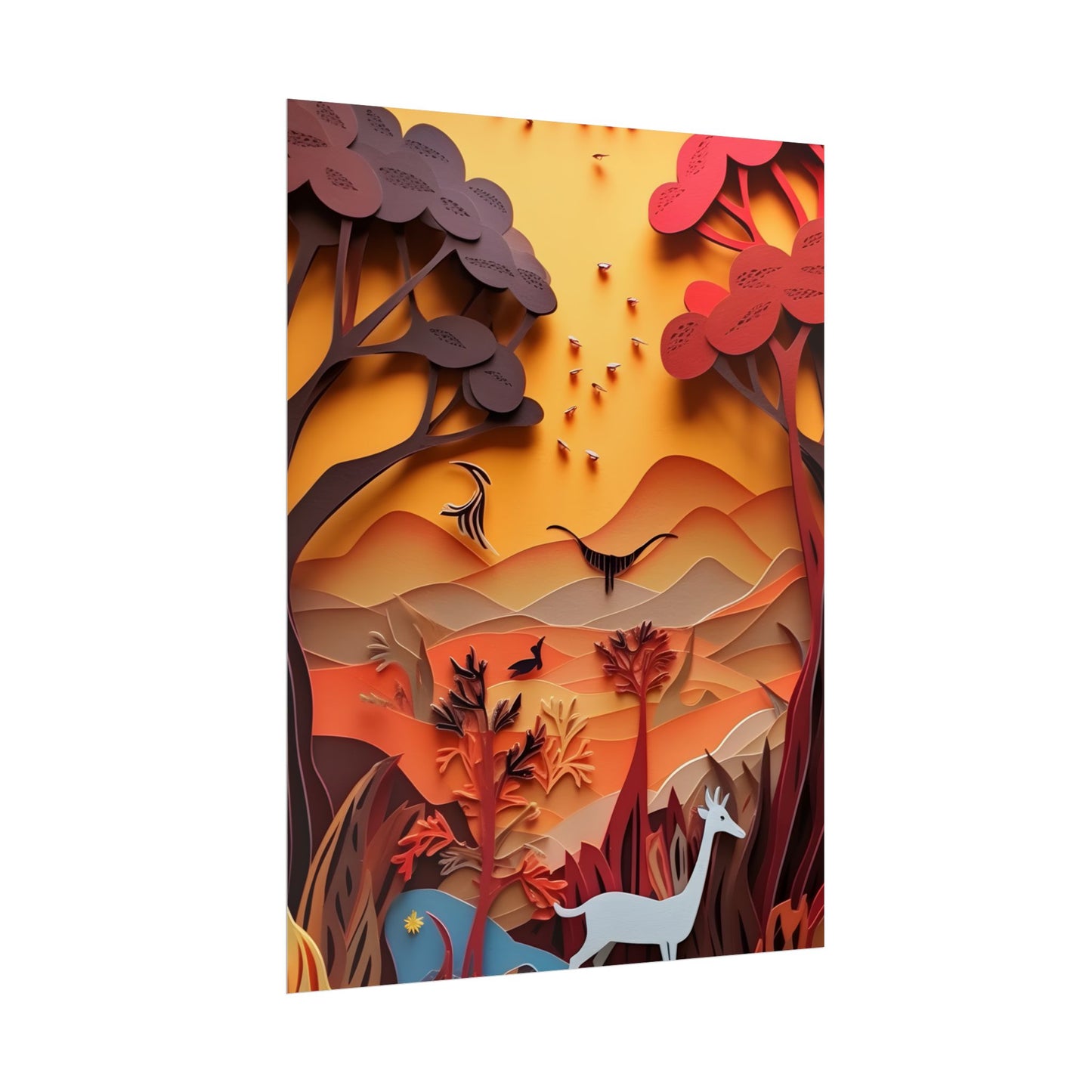 Vibrant African Quilled Landscape: Colorful Paper Artwork - Poster