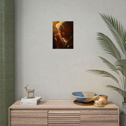 Serenity in Prayer: Elderly Man's Quiet Moment - Poster
