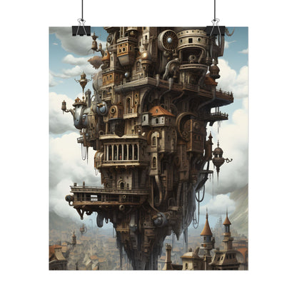 Steampunk Paris Cityscape: Colorful 19th Century Artwork - Poster