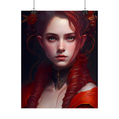 Redhead Portrait: Vibrant Dress Artwork - Poster