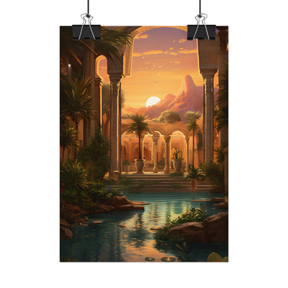 Desert Oasis at Sunset: Magical Desert Artwork - Poster