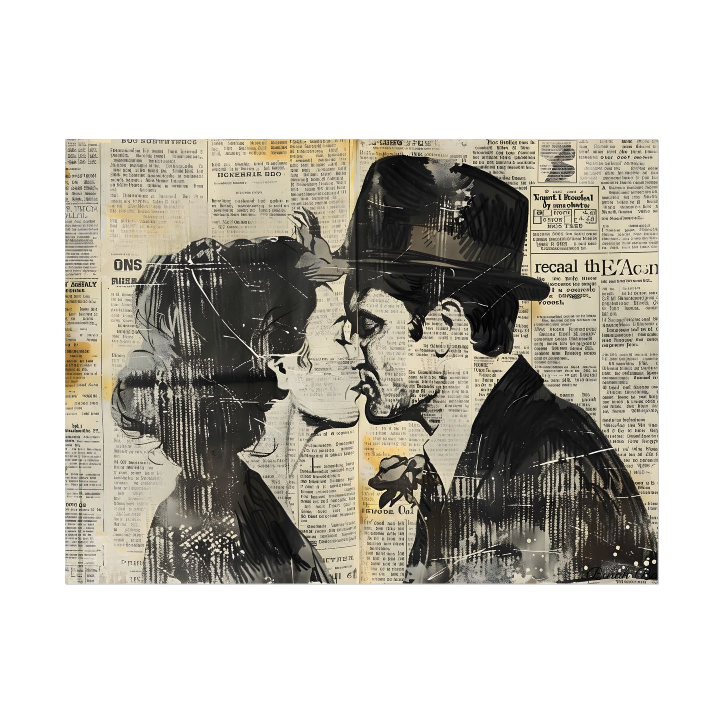 Vintage Romance Couples: Newsprint Artwork - Intimate Moments - Poster