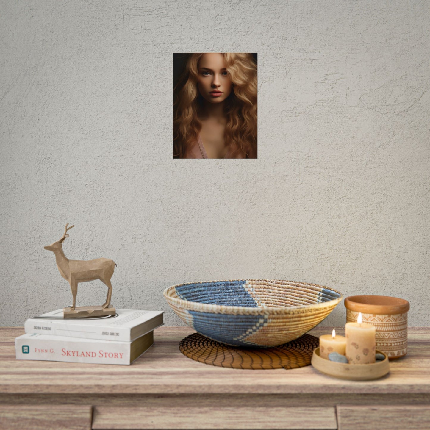 Modern Blonde Woman: Minimalist Style Portrait - Poster
