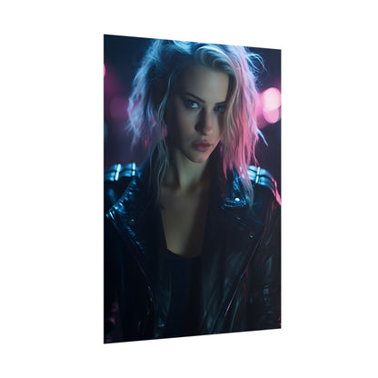 Cyberpunk Teen: Moody Expression Digital Art - Poster