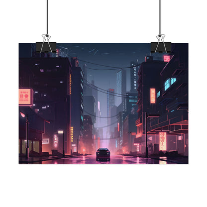 Cyberpunk Night: Melancholic Urban Landscape Artwork - Poster