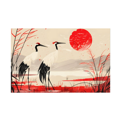 Peaceful Cranes in Serene Nature: Landscape Artwork - Poster