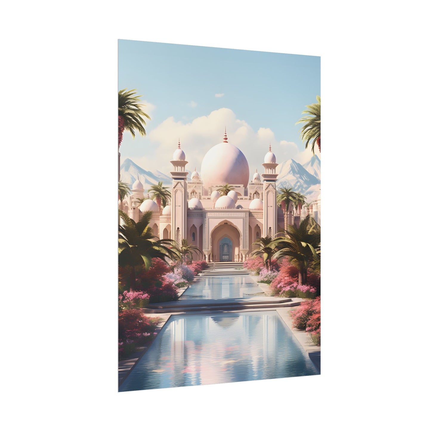 Serene Arabian Desert Oasis: Camels in a Palm Tree Landscape - Poster