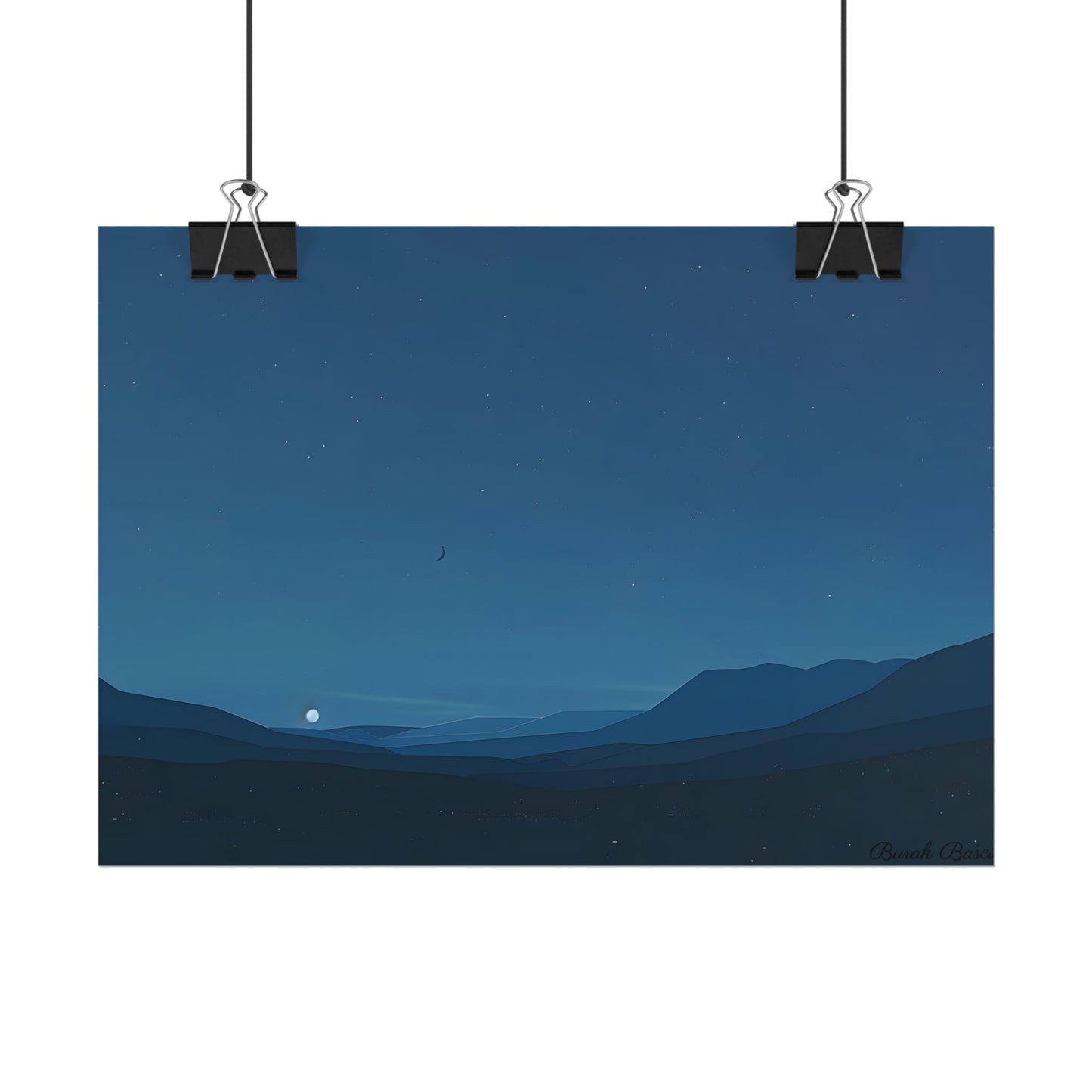 Minimalist Night Sky: Stars and Crescent Moon Art - Poster