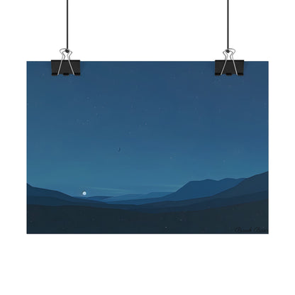Minimalist Night Sky: Stars and Crescent Moon Art - Poster