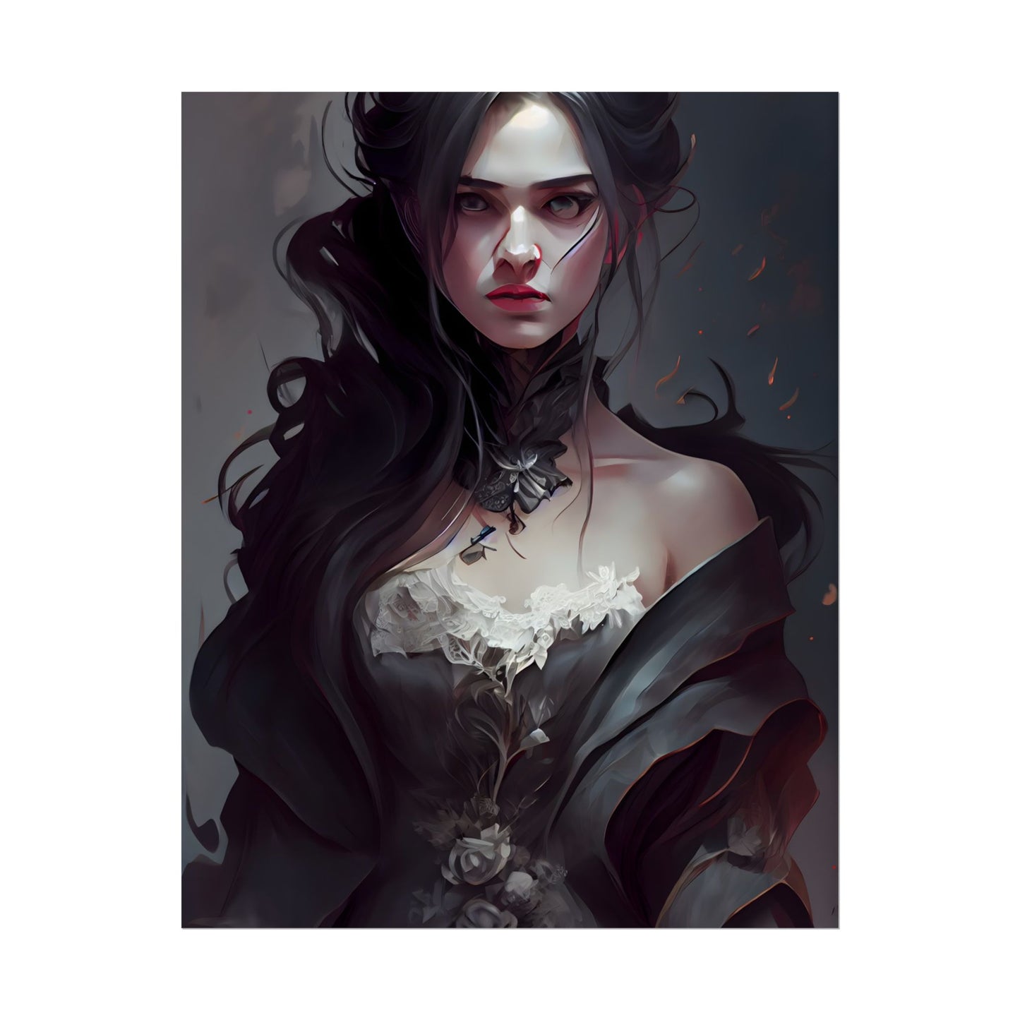 Black Haired Female Portrait: Elegant Outdoor Beauty - Poster
