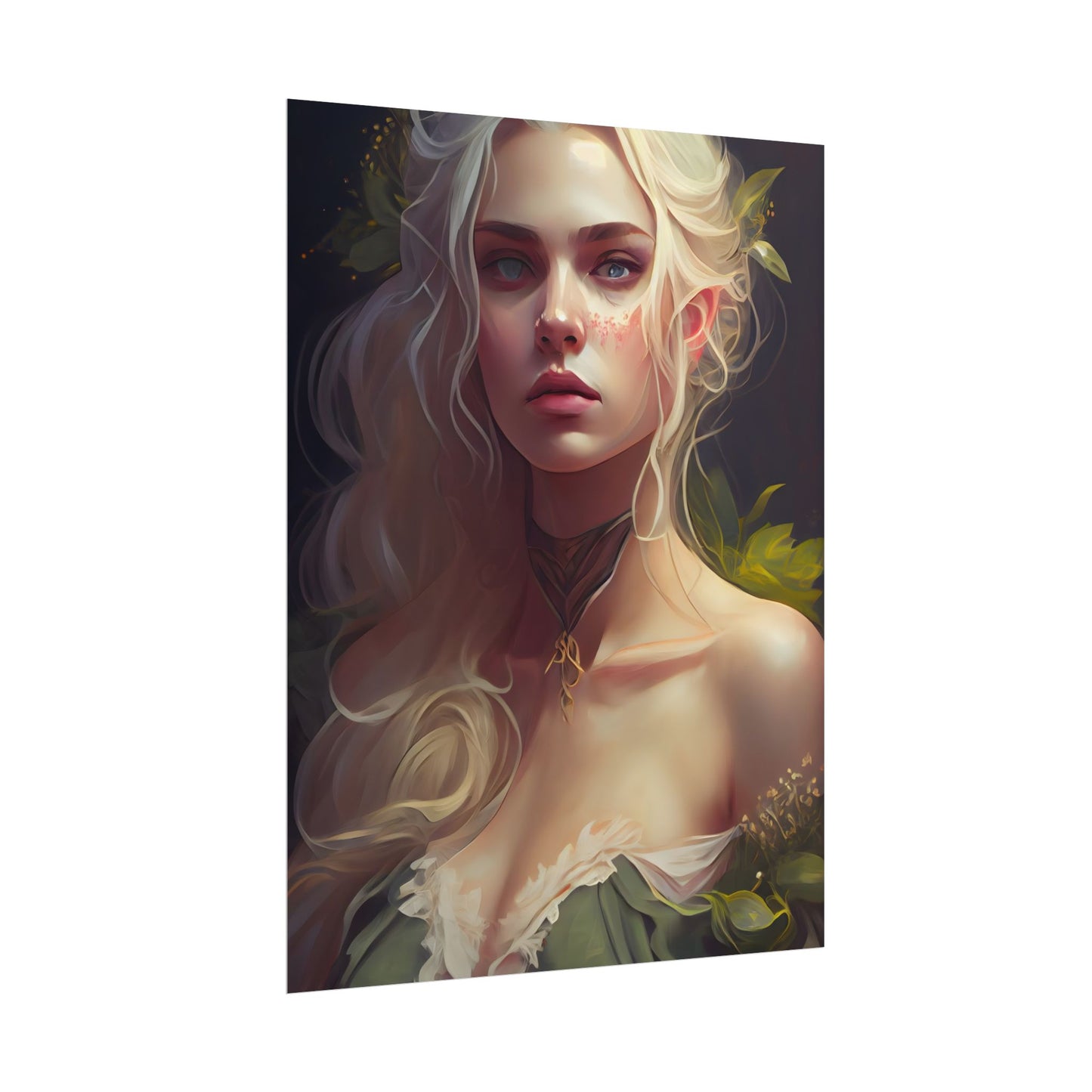 Detailed Blonde Female Portrait: Red Top Artwork - Poster
