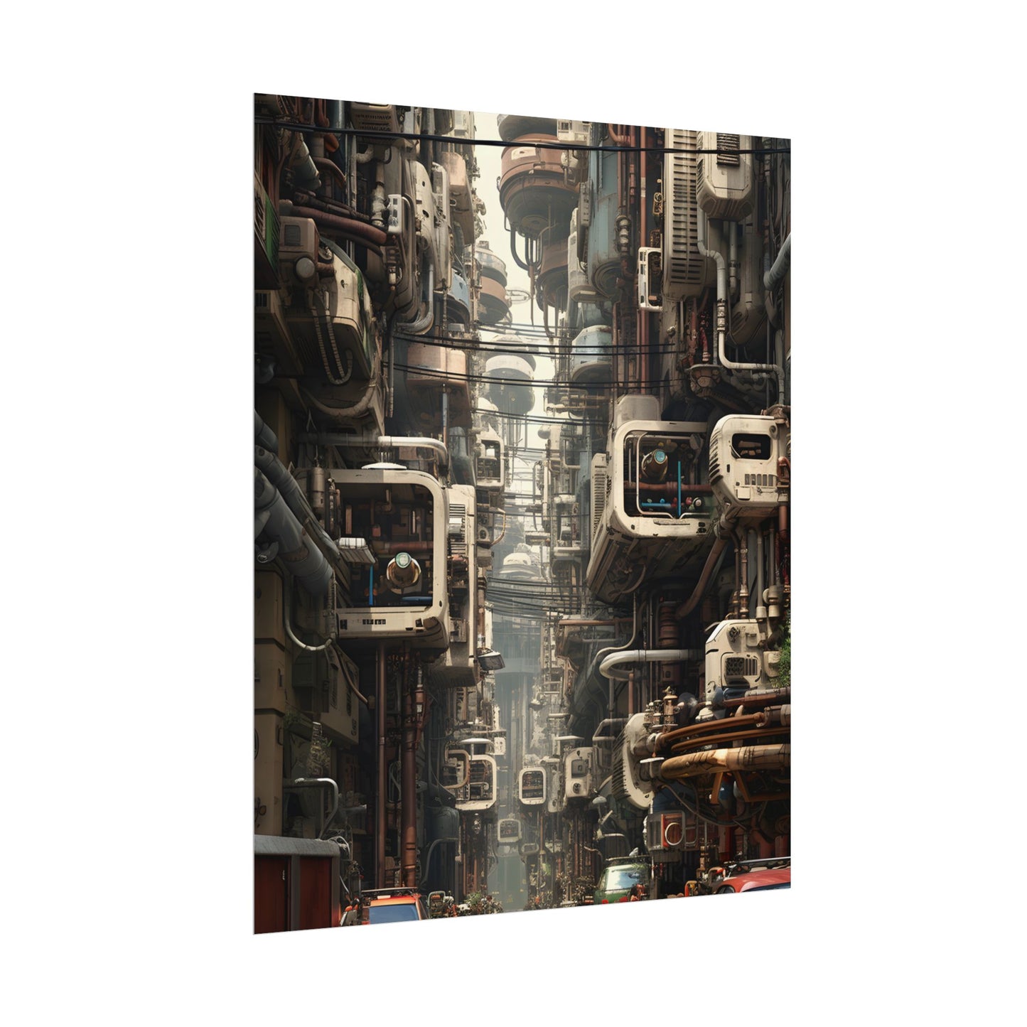 Steampunk Post-Apocalyptic City: Nighttime Digital Artwork - Poster