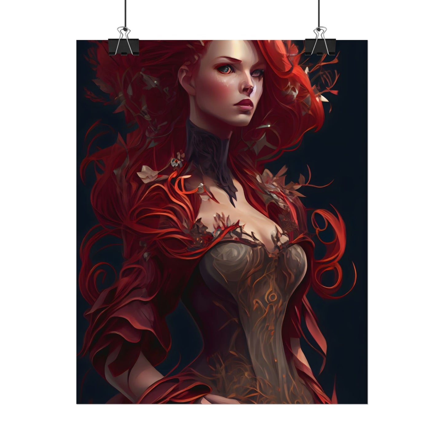 Red Hair Portrait: Elegant Female in Black Dress - Poster