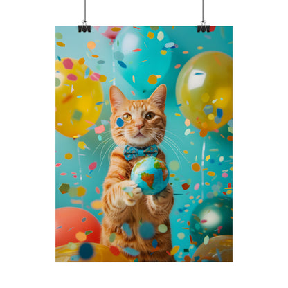 Charming Whiskers: Cat in Bow Tie with Mini Flag - Poster