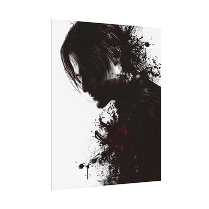 Emerging from Darkness: Blood-Splattered Figure Digital Art - Poster