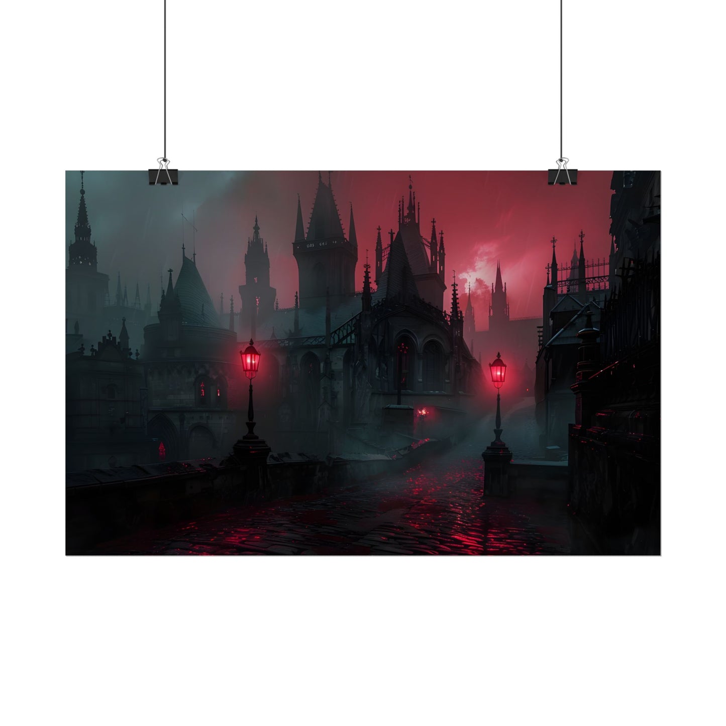 Dark Gothic Cityscape: Misty Twilight Artwork - Poster