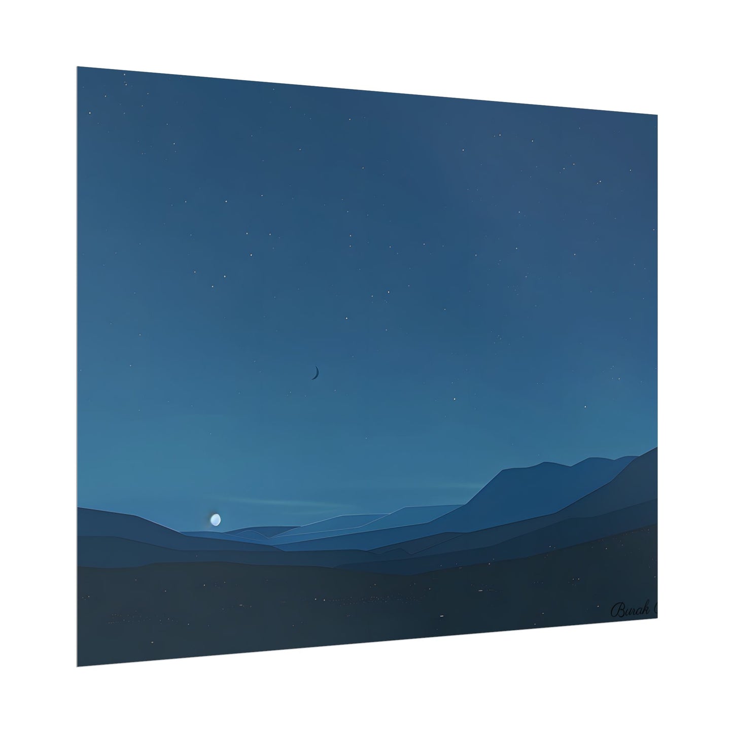Minimalist Night Sky: Stars and Crescent Moon Art - Poster