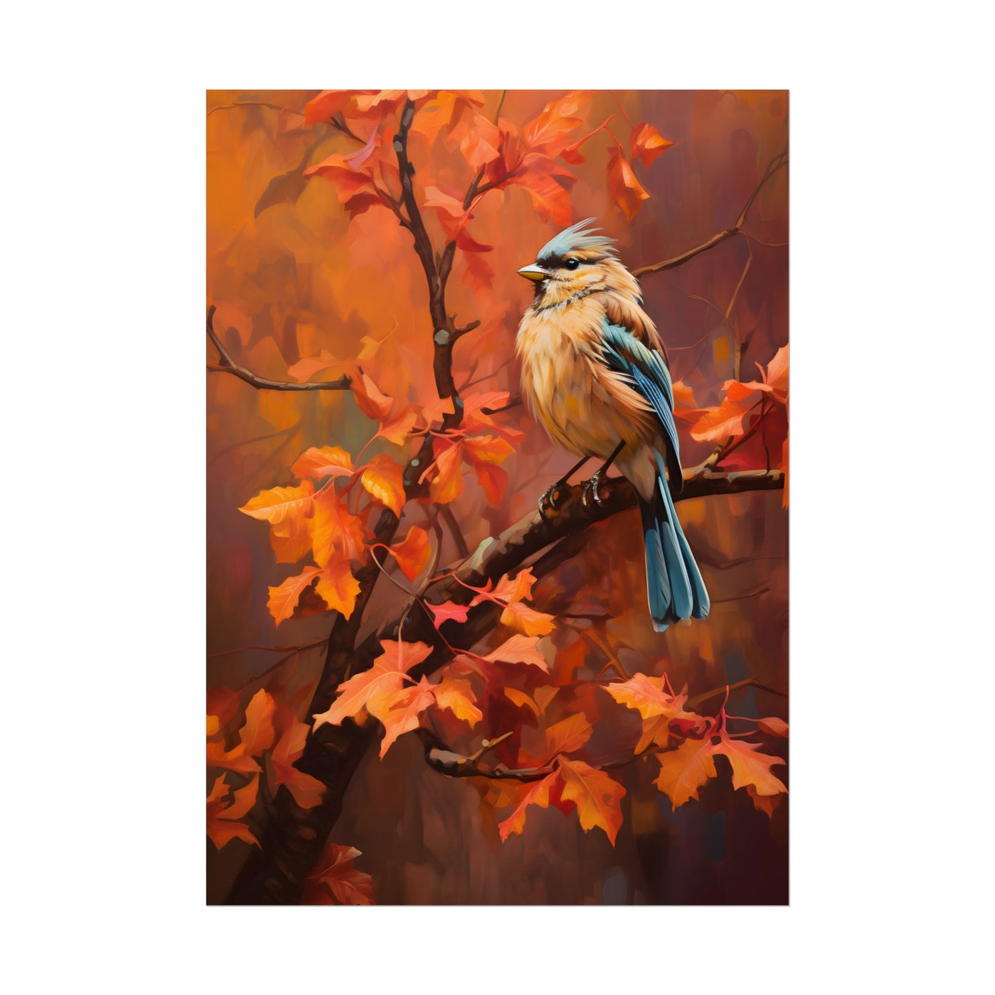 Vibrant Oak Branch: Colorful Oil Painting Artwork - Poster