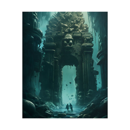 Lost Underwater Ancient City: Mysterious Blue Hues Art - Poster