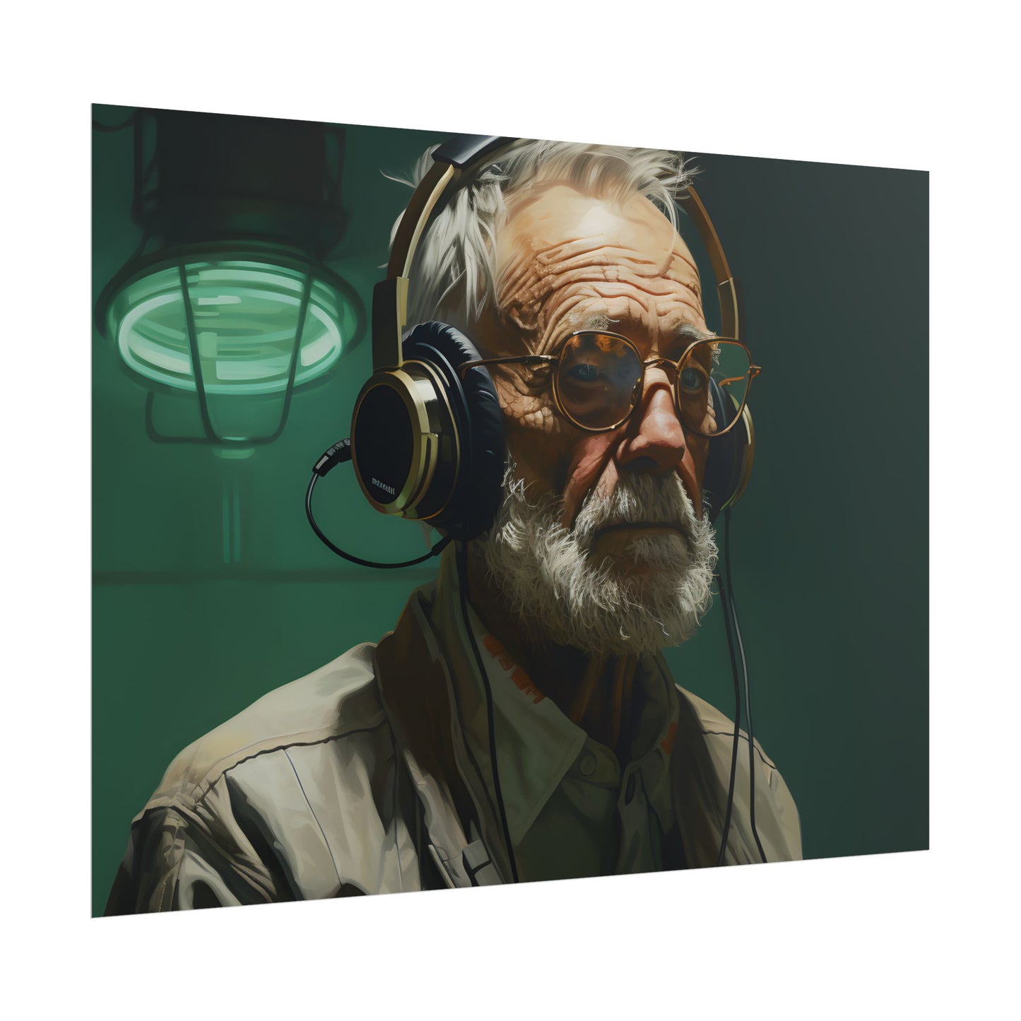 Old Man Connected: Sci-Fi Headset Experiment Digital Art - Poster