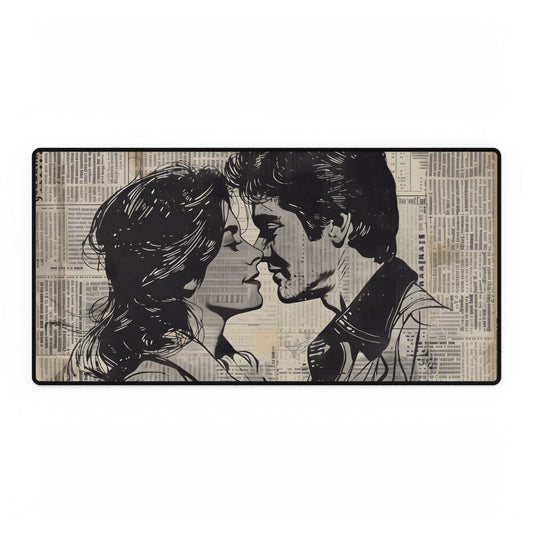 Vintage Romance Couples: Timeless Newsprint Art - Desk Mat