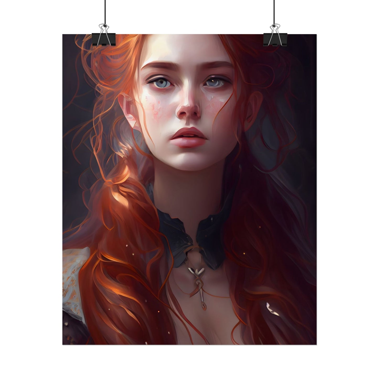 Elegant Redhead Portrait: Female Artwork in Dress - Poster