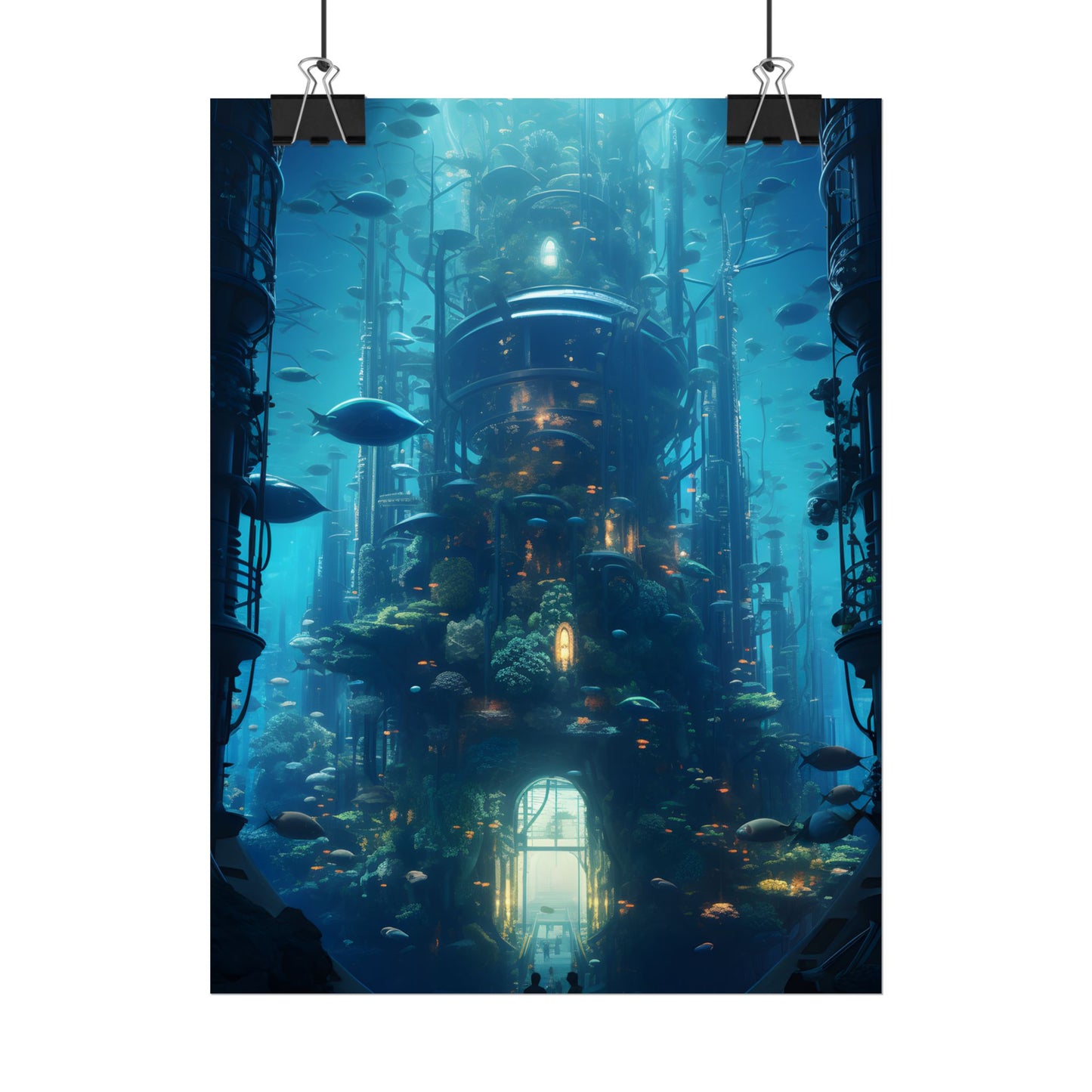 Futuristic Underwater City: Blue Horizon Digital Art - Poster