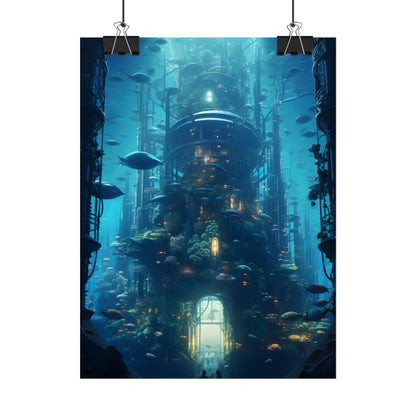Futuristic Underwater City: Blue Horizon Digital Art - Poster