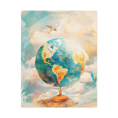 Vintage Globe with 80 Iconic Landmarks: Educational Artwork - Poster
