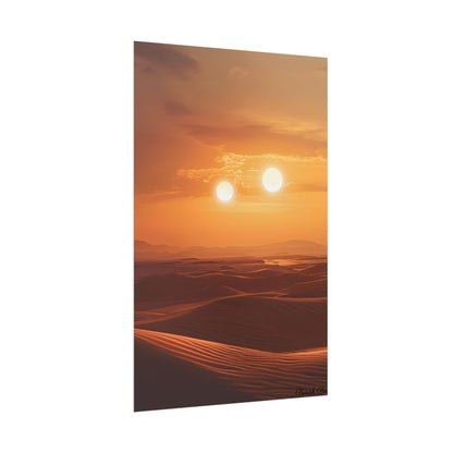 Serene Binary Sunset Artwork: A Peaceful Landscape - Poster