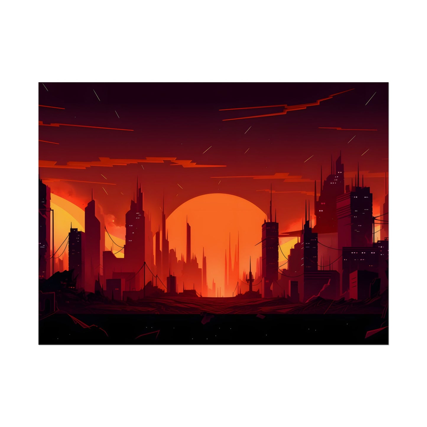 Cyberpunk Cityscape: Burning Nighttime Digital Art - Poster