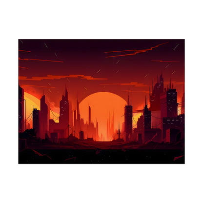 Cyberpunk Cityscape: Burning Nighttime Digital Art - Poster