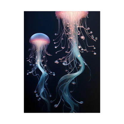 Bioluminescent Oceanic Ballet: Underwater Dancer in Motion - Poster