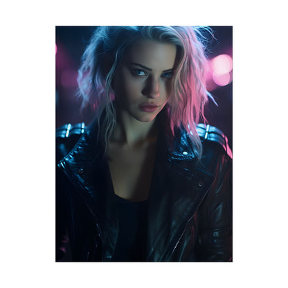 Cyberpunk Teen: Moody Expression Digital Art - Poster