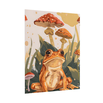 Retro Frog's Smile: Colorful Mushroom Illustration - Poster