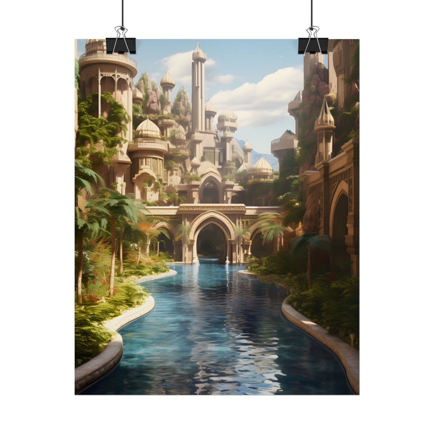 Mythical Oasis: Tranquil Desert Landscape - Poster
