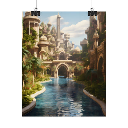 Mythical Oasis: Tranquil Desert Landscape - Poster