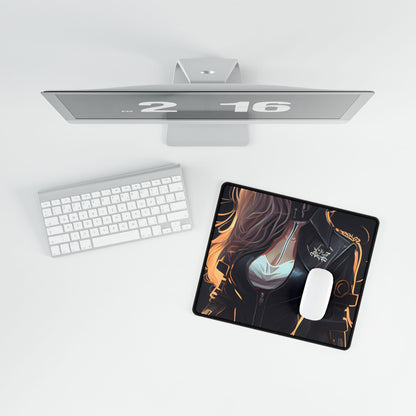 Blonde Female Police Officer: Calm Professional in Hotel Lobby - Desk Mat