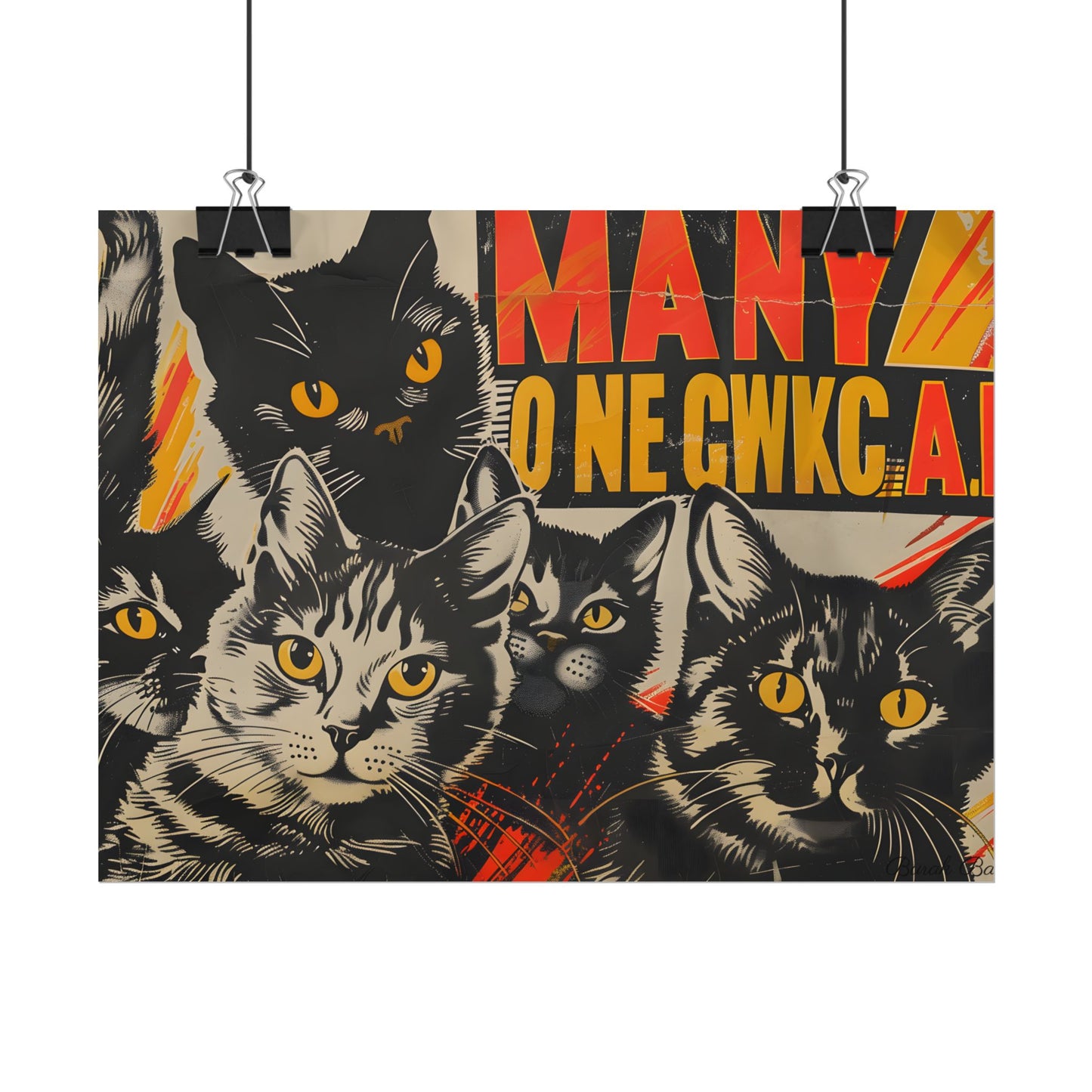 Red Cats in Soviet Motion: A Playful Poster Art - Poster