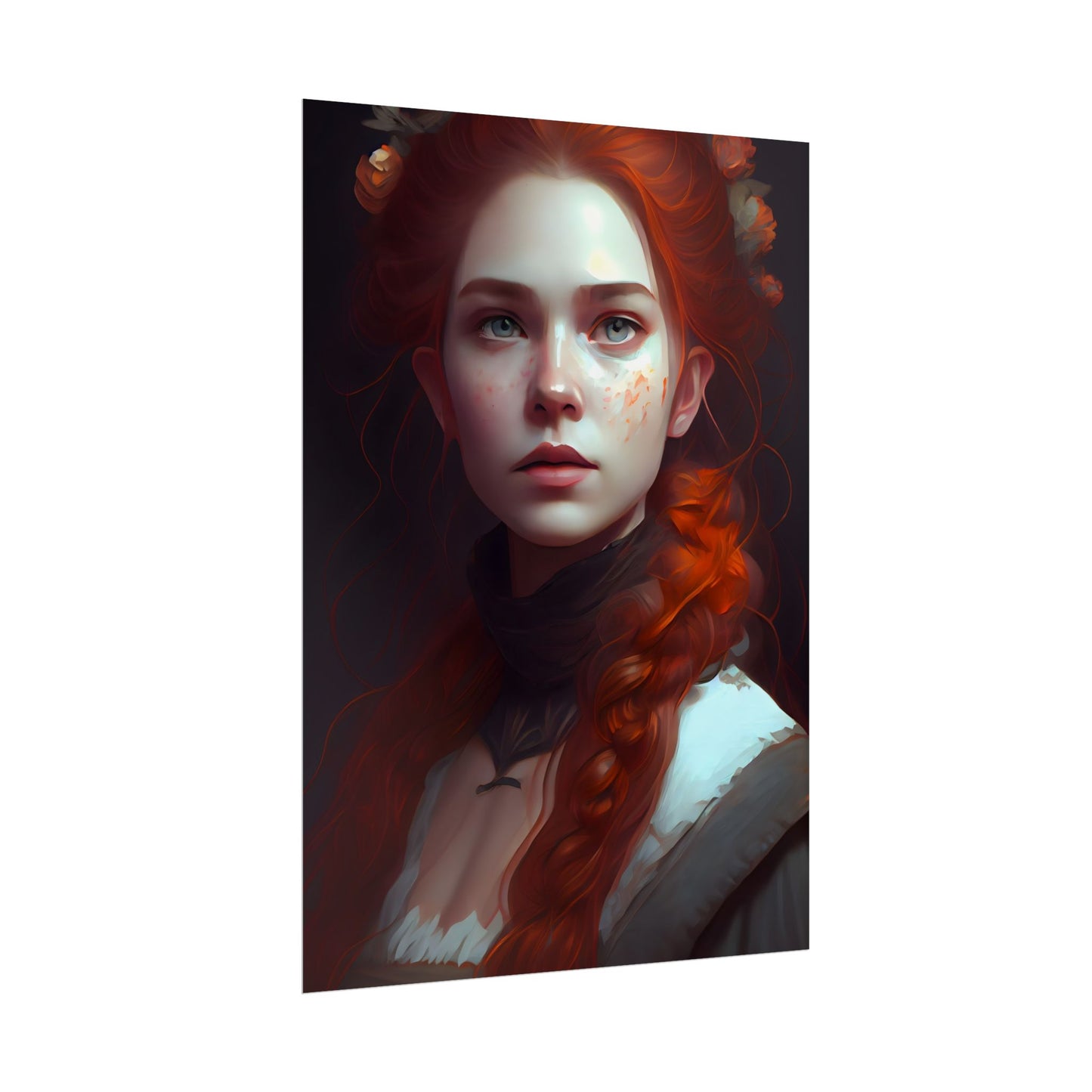 Astonishing Redhead Portrait: Elegant Young Woman in Dress - Poster