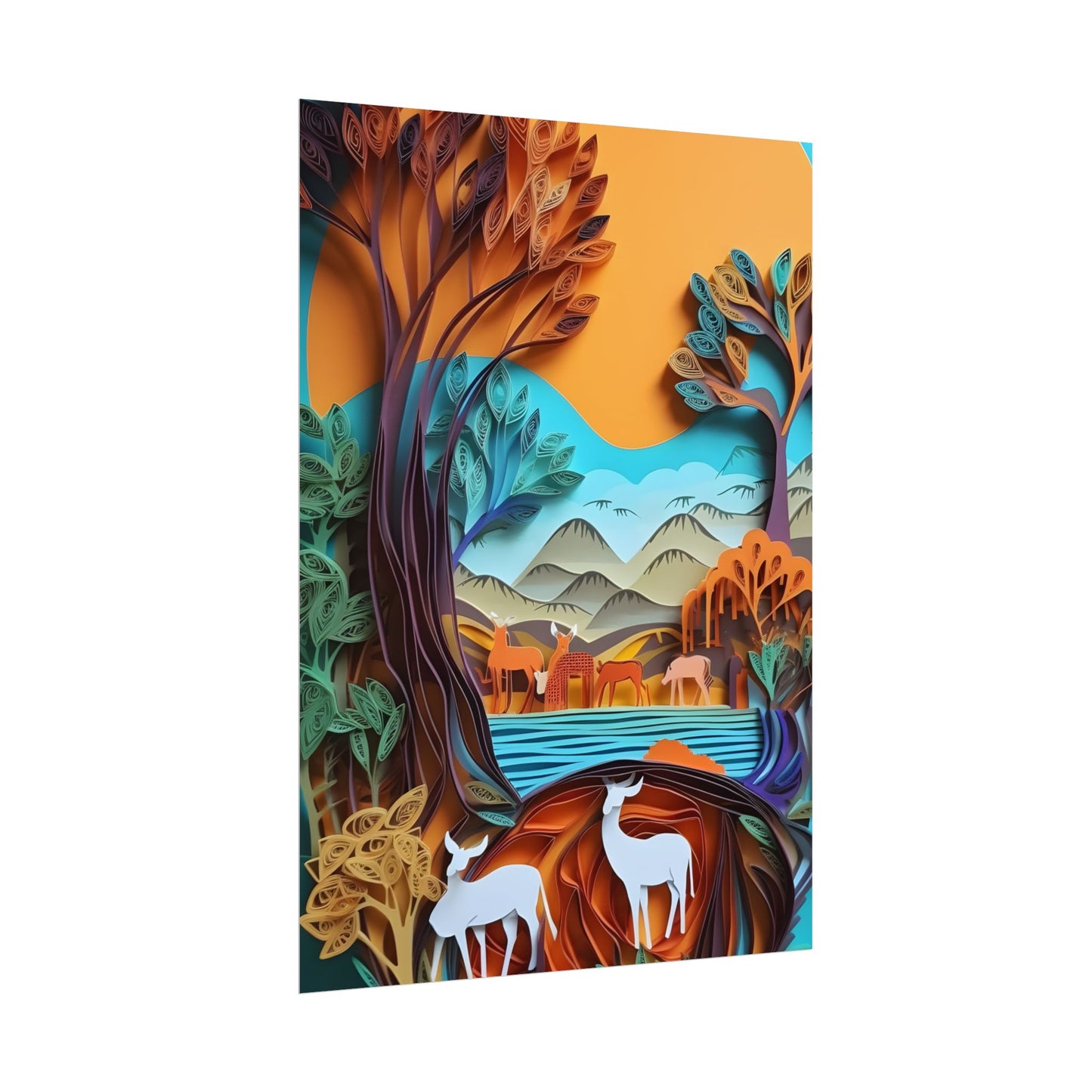 Vibrant African Landscape: Eye-Catching Paper Quilling Art - Poster
