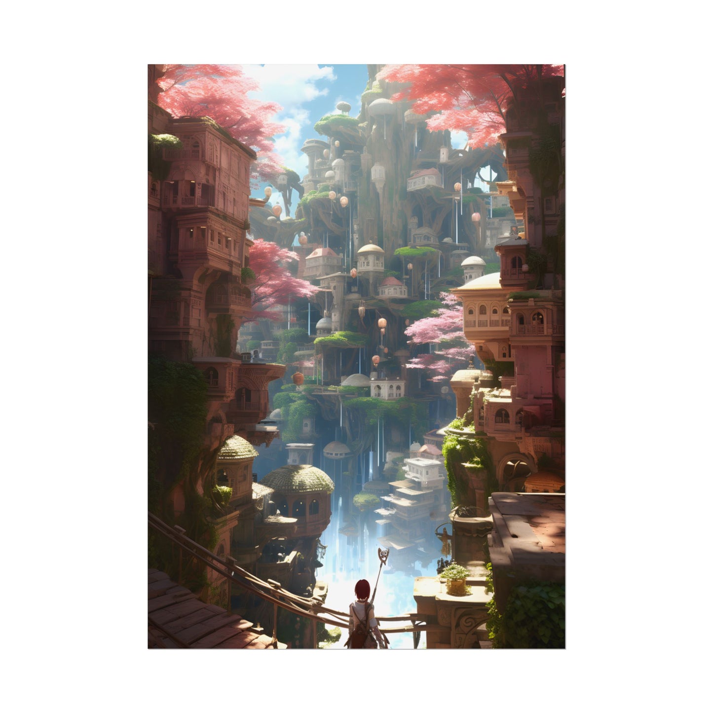 Dramatic Anime Cityscape: Birds Eye View Digital Art - Poster